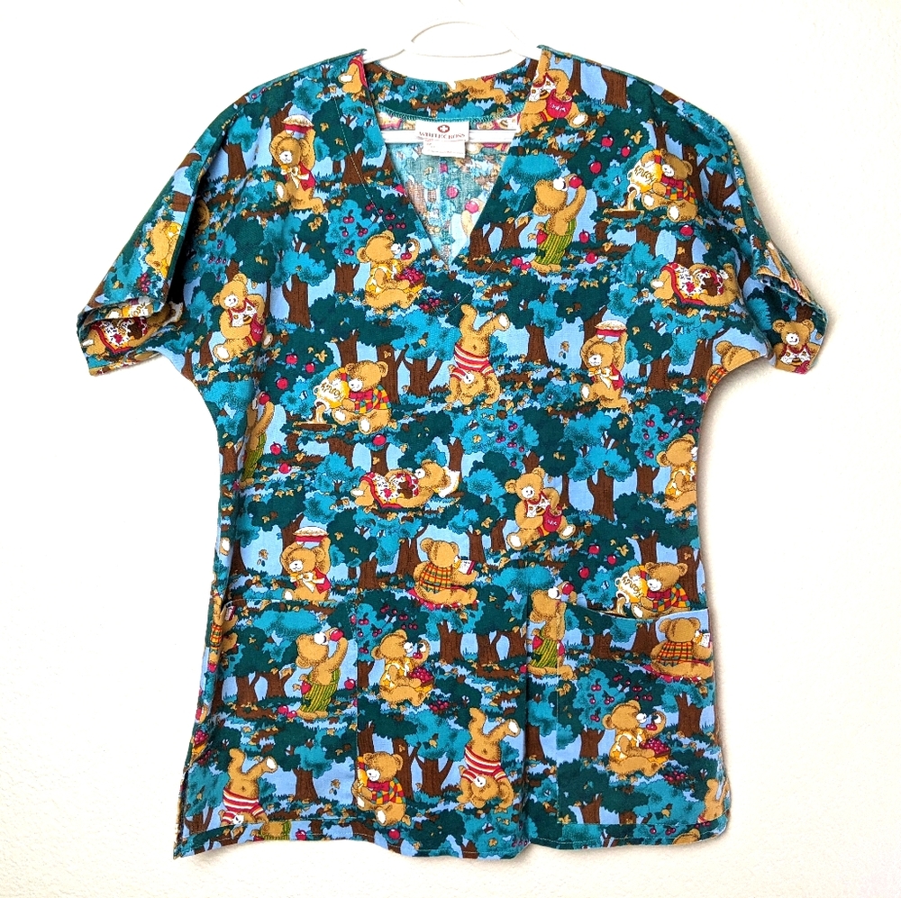2/$17 White Cross Teddy Bear scrub top. Sz M